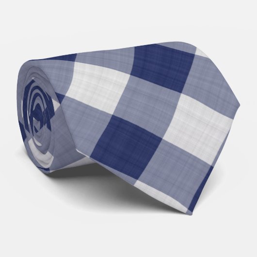 Navy Blue Gingham Check - diagonaal patroon Stropdas (Opgerold)