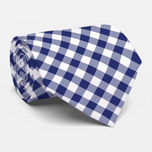 Navy Blue Gingham Checkered Stropdas (Opgerold)