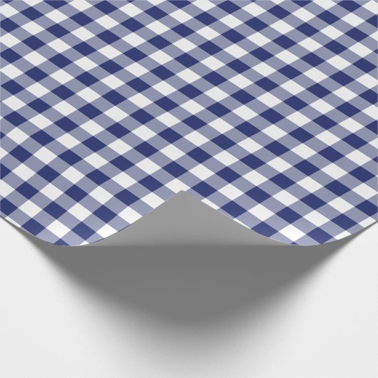 Navy Blue Gingham Checks Pattern Cadeaupapier (Hoek)