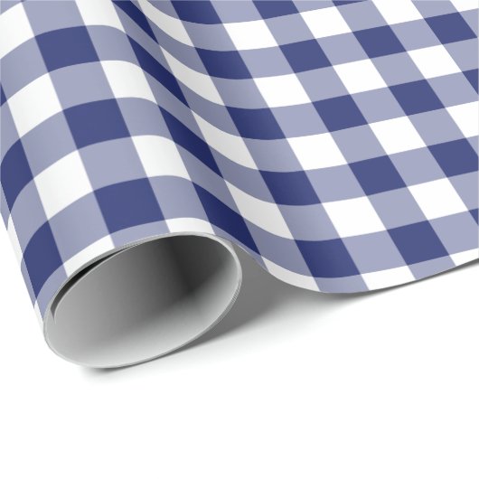 Navy Blue Gingham Checks Pattern Cadeaupapier (Rol Hoek)