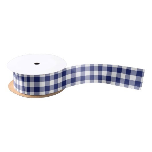 Navy Blue Gingham Checks Pattern Satijnen Lint (Spoel)