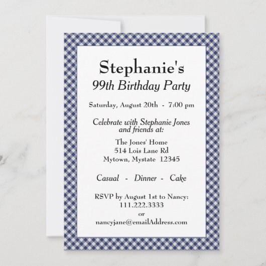 Navy Blue Gingham controleert het patroon voor all Kaart (Voorkant)