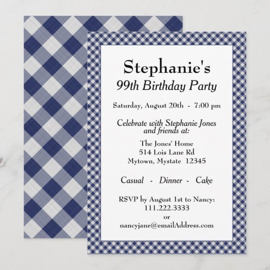 Navy Blue Gingham controleert het patroon voor all Kaart (Voorkant / Achterkant)