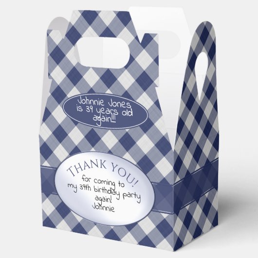 Navy Blue Gingham controleert patroon Bedankdoosjes (Geopend)