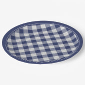 Navy Blue Gingham controleert patroonplaat Papieren Bordje (Gekanteld)