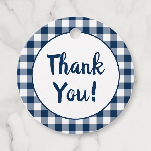 Navy Blue Gingham Dank u Bedankjes Labels (Voorkant)