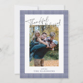 Navy Blue Gingham Dankbaar & Gezegende Thanksgivin Kaart (Voorkant)