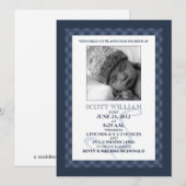 Navy Blue Gingham Dreams Foto geboorteaankondiging Aankondiging (Voorkant / Achterkant)