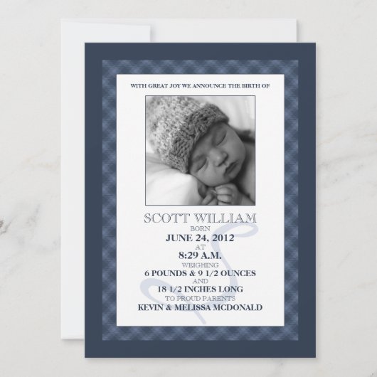Navy Blue Gingham Dreams Foto geboorteaankondiging Aankondiging (Voorkant)
