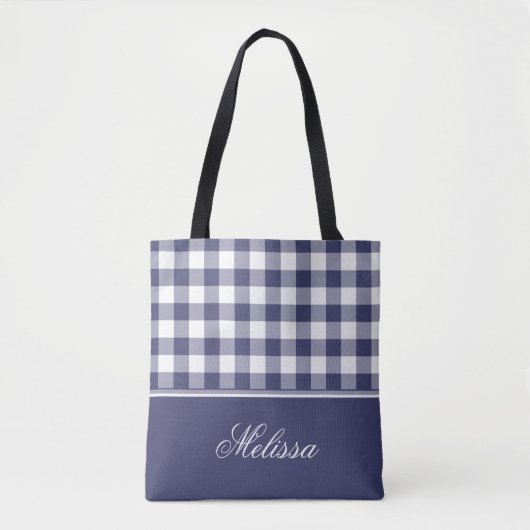 Navy Blue Gingham | Gepersonaliseerd Tote Bag (Voorkant)
