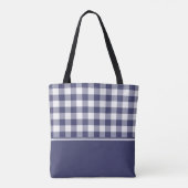 Navy Blue Gingham | Gepersonaliseerd Tote Bag (Achterkant)