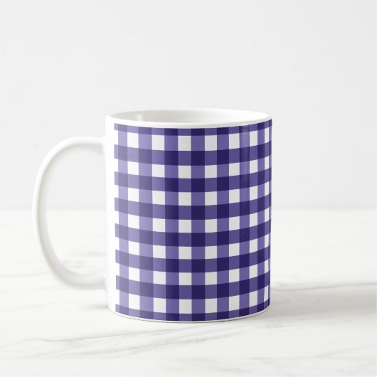 Navy blue gingham koffiemok (Links)