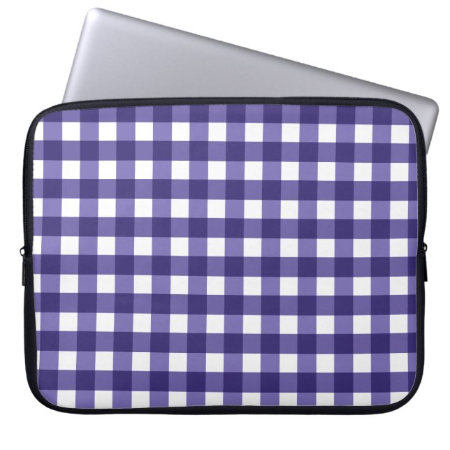 Navy blue gingham laptop sleeve (Voorkant)