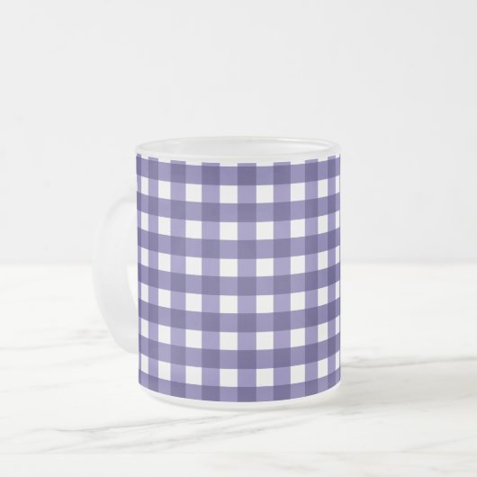 Navy blue gingham matglas koffiemok (Voorkant links)