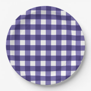 Navy blue gingham papieren bordje