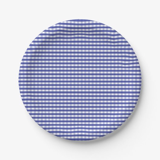 Navy Blue Gingham Pattern Papieren Bordje (Voorkant)