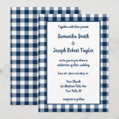 Navy Blue Gingham Pattern Wedding Kaart (Voorkant / Achterkant)