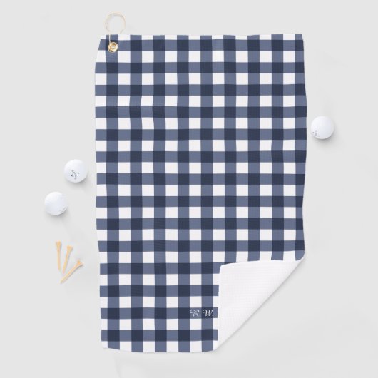 Navy Blue Gingham Pset Golfhanddoek (Insitu)