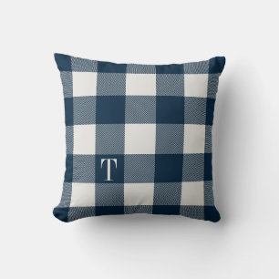 Navy Blue Gingham Pset Monogrammed Kussen