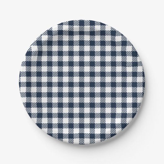 Navy Blue Gingham Pset Papieren Bordje (Voorkant)