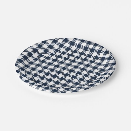 Navy Blue Gingham Pset Papieren Bordje (Gekanteld)