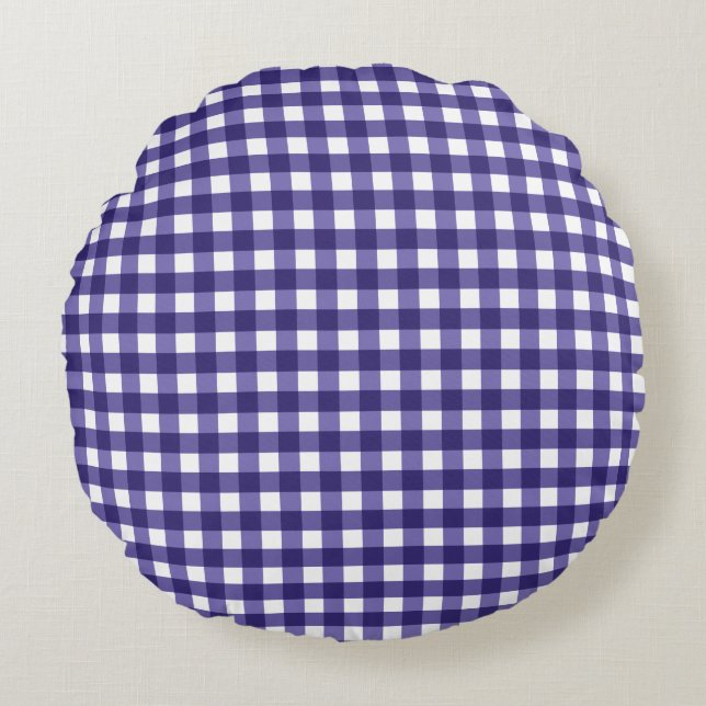 Navy blue gingham rond kussen (Voorkant)