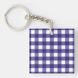 Navy blue gingham sleutelhanger