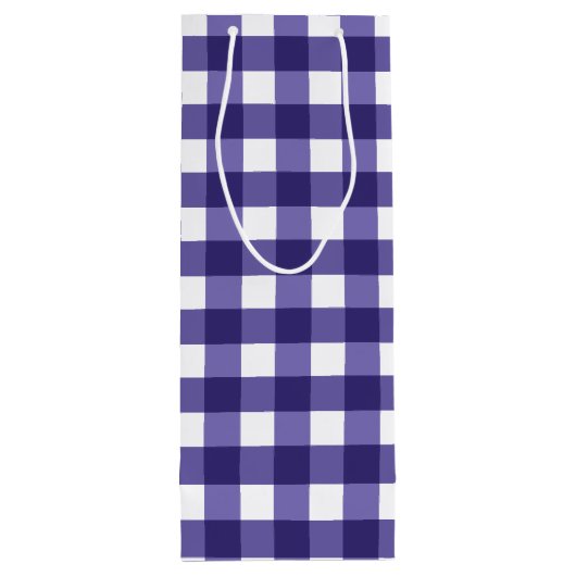Navy blue gingham wijn cadeautas (Achterkant)