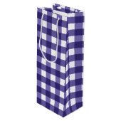 Navy blue gingham wijn cadeautas (Voorkant Gekanteld)