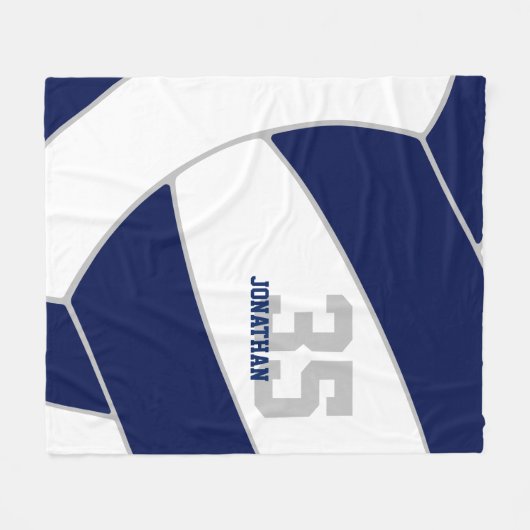 Navy Blue Ginormus Volleybal W Atleet Naam Fleece Deken (Voorkant (Horizontaal))