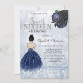 Navy Blue Girl Dress Glitter Bokeh Sweet 16 Kaart (Voorkant)