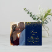 Navy Blue & Glam Confetti Weddenschap Foto bedankt Folie Uitnodiging Briefkaart (Staand Voorkant)