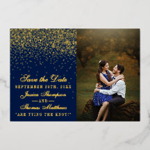 Navy Blue & Glam Gold Bruiloft Save The Date Real