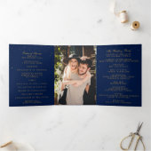 Navy Blue & Glam Gold Confetti bruiloft Collectie Drieluik Programma (Binnen)