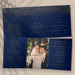 Navy Blue & Glam Gold Confetti bruiloft Collectie Drieluik Programma