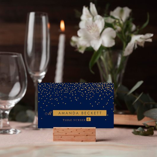 Navy Blue & Glam Gold Confetti bruiloft escort Kaa Plaatskaartje