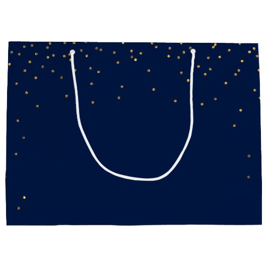 Navy Blue & Glam Gold Confetti bruiloft gunst Groot Cadeauzakje (Achterkant)