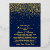 Navy Blue & Glam Gold Confetti bruiloft repetitie Folie Uitnodiging (Voorkant)