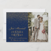 Navy Blue & Glam Gold Confetti foto bruiloft Aankondiging (Voorkant)