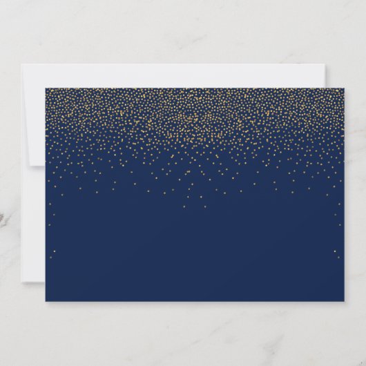 Navy Blue & Glam Gold Confetti foto bruiloft Aankondiging (Achterkant)