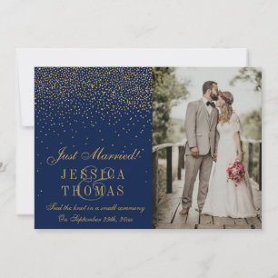 Navy Blue & Glam Gold Confetti foto bruiloft Aankondiging
