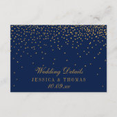 Navy Blue & Glam Gold Confetti trouwdetail Informatiekaartje (Voorkant)
