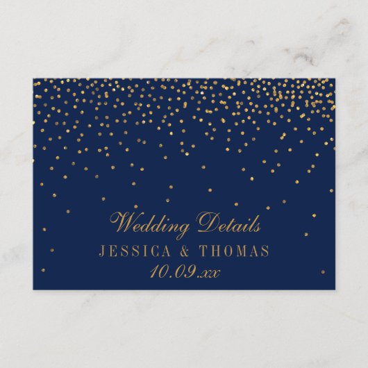 Navy Blue & Glam Gold Confetti trouwdetail Informatiekaartje (Voorkant)