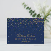 Navy Blue & Glam Gold Confetti trouwdetail Informatiekaartje (Staand voorkant)