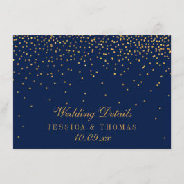 Navy Blue & Glam Gold Confetti trouwdetail Informatiekaartje