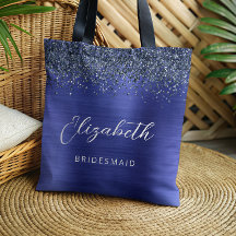 Navy Blue Glam Metallic Script Bruidsmeisje