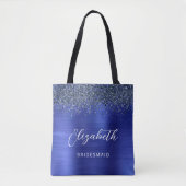 Navy Blue Glam Metallic Script Bruidsmeisje Tote Bag (Voorkant)