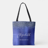 Navy Blue Glam Metallic Script Bruidsmeisje Tote Bag (Achterkant)