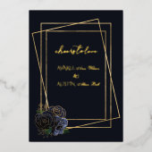 Navy Blue Glam Rozen en Black and Gold Foil Folie Uitnodiging (Voorkant)