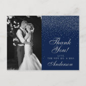 Navy Blue & Glam Silver Confetti bruiloft dank u Aankondigingskaart (Voorkant)